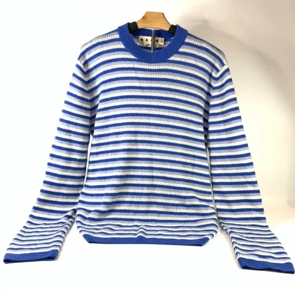 Blue and White Striped Men's Sweater - Picture 2 of 7